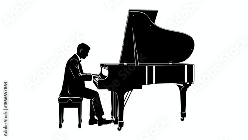 Professional Pianist Silhouette Playing a Grand Piano for Classical Music Concert and Performance Branding