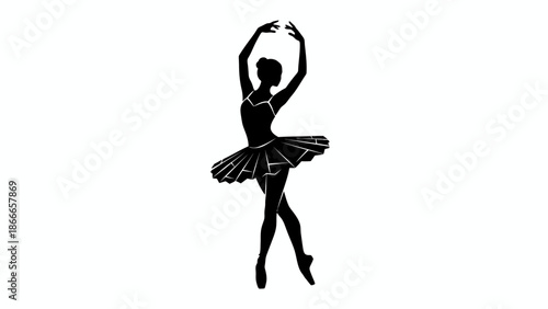 Elegant Ballerina Silhouette in Classic Dance Pose with Raised Arms and Tutu