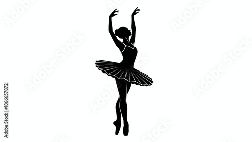 Graceful Ballerina Silhouette in Tutu Performing Classic Ballet Dance Pose
