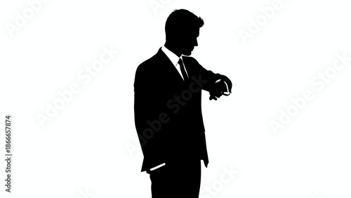Professional Businessman Silhouette Checking Wristwatch for Time Management and Punctuality Concept