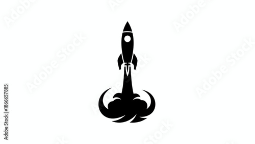 Black Rocket Launch Silhouette with Smoke Clouds for Startup Success and Space Exploration Concept