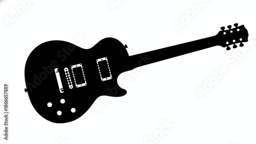 Detailed Electric Guitar Silhouette with Tuning Pegs and Pickups for Rock Music Branding