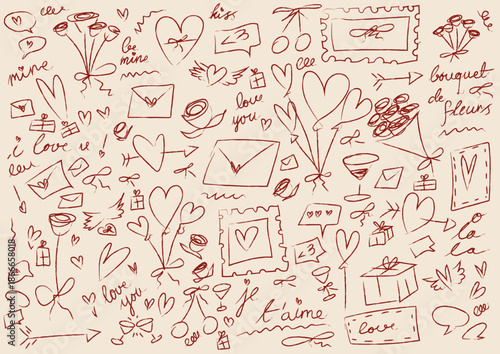 Valentines day burgundy love illustrations bundle 