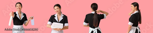 Set of young chambermaid on...