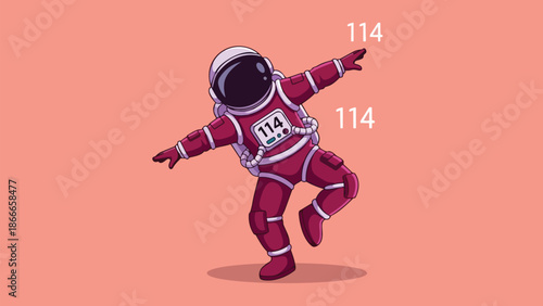 Astronaut in a Red Suit Dabbing with Number 114.