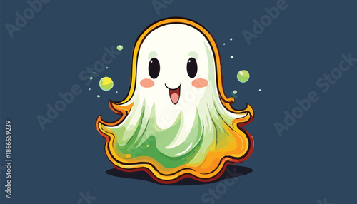 Adorable Cartoon Ghost with Golden Outline and Playful Expression.