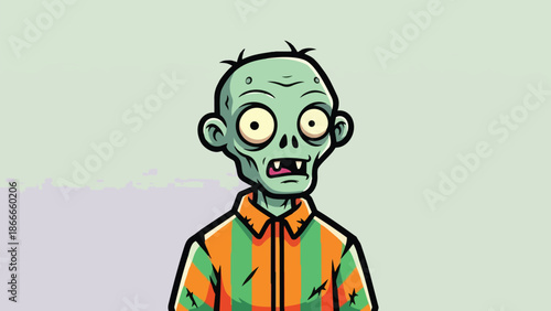Cartoon Zombie Character with Wide Eyes and Striped Shirt.