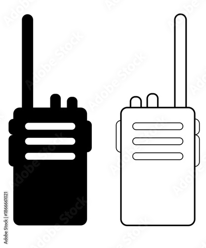 Ilustración vectorial de dos radios. Icono de comunicación con estilo minimalista en blanco y negro.  