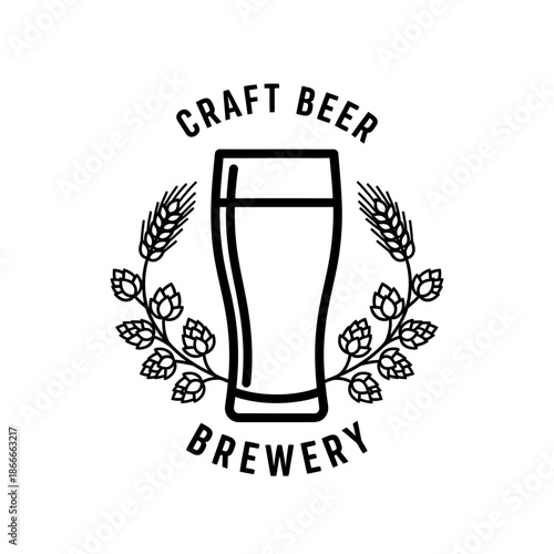 Craft Beer Brewery Logo Design with Wheat and Hops Elements