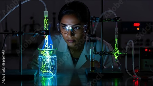 Scientist Conducting Experiment with Neon Lights.