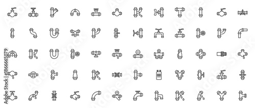 Pipes and Water Flow icon set. Vector pipe symbols collection. Includes plumbing, tube, pipeline, drainage, waterway, flow, connection and more.