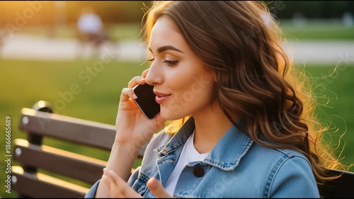 Woman Talking on Mobile Phone in Park.