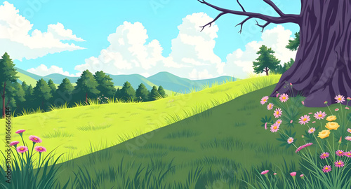 mountains, mountain, landscape, grass, green, meadow, pasture, field, rolling, hills, valley, blue, sky, cloud, clouds, horizon, nature, outdoor, scenery, scenic, peaceful, calm, serene, fresh, clean,