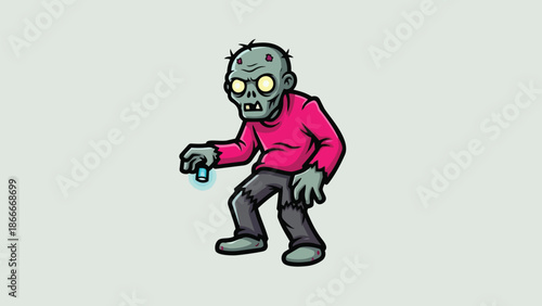 Cartoon Zombie Character with Glowing Eyes and Pink Shirt.
