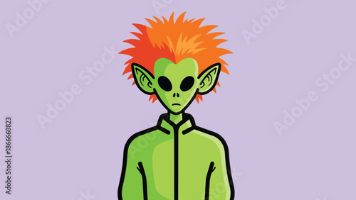 Cartoon Alien Character with Orange Hair and Green Skin.