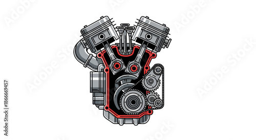 Detailed Illustration of Car Engine Components.