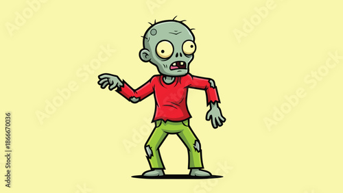 Cartoon Zombie Character with Green Skin and Red Shirt.