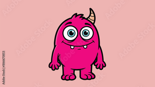 Adorable Pink Monster with Big Eyes and a Single Horn Illustration.