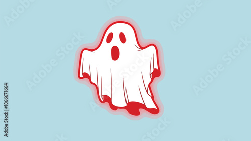 Cartoon Ghost with Red Outline and Scared Expression.