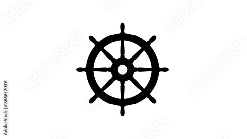 Vector illustration of a classic nautical ship's steering wheel helm silhouette graphic design element on transparent background