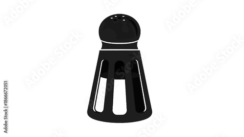 Vector illustration of a black condiment shaker, on transparent background, kitchen utensil
