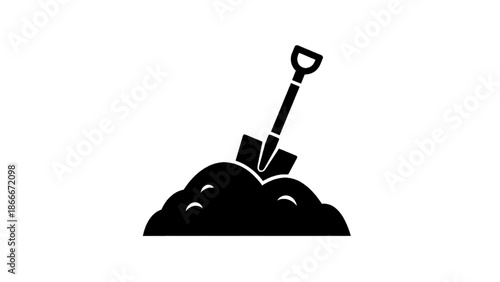 Vector illustration of, on transparent background, a simple silhouette of a shovel in a dirt pile