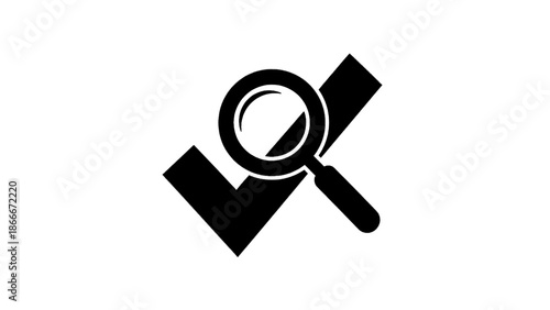 Vector illustration of a verified search icon or quality inspection symbol, on transparent background