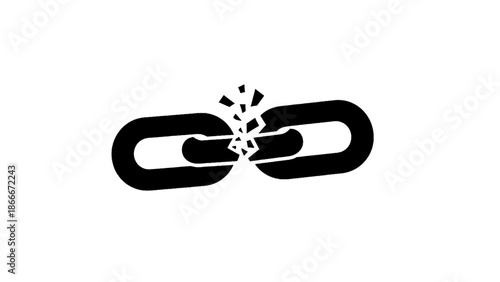 Vector illustration of, on transparent background, a broken chain link representing disconnection and system failure