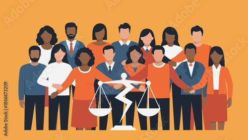 Diverse Group of People with Scales Justice.