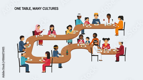 Diverse People Sitting Around Long Table.