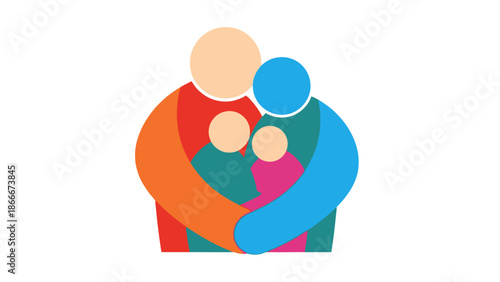 Family Embrace Hugging Each Other Tightly Together.