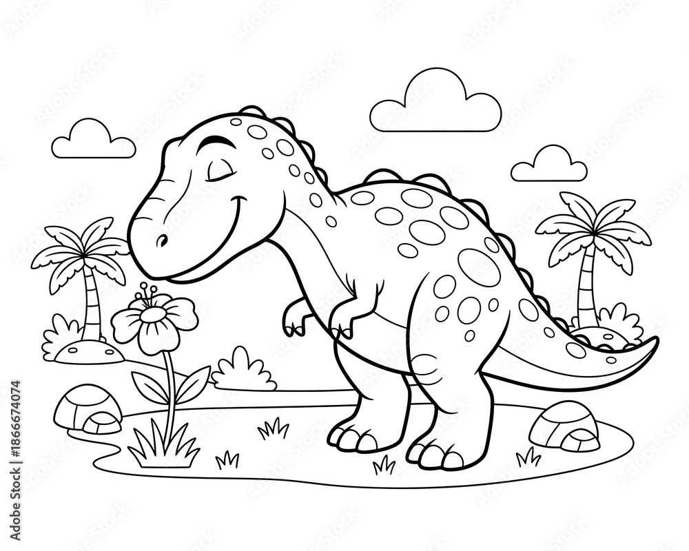Fototapeta premium Cute Dinosaur Coloring Page for Kids 6.