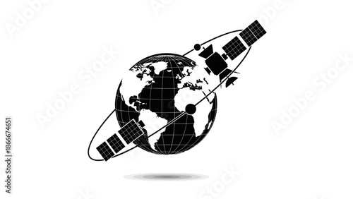 Globe with Satellite Orbiting Around It.