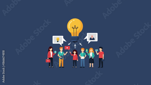 Group of People Around Light Bulb.