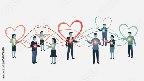 Group of People Connected by Hearts.