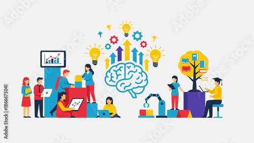 Group of People with Brain and Ideas.