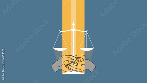 Handshake and Scales of Justice Illustration.