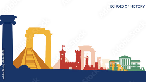 Historic Landmarks Silhouette Vector Illustration.