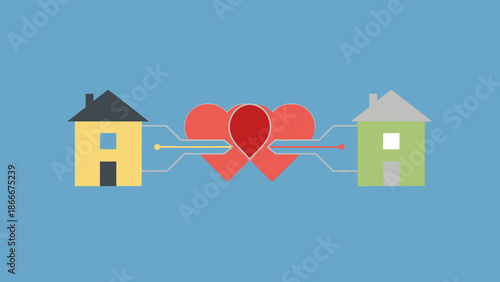 Houses Connected by Hearts and Lines.