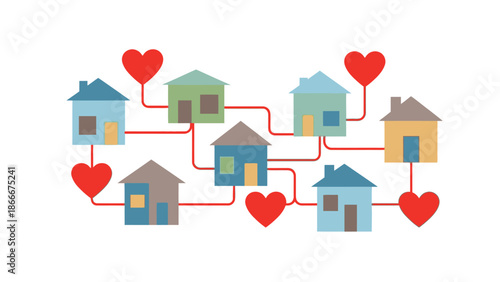 Houses Connected by Hearts and Lines.