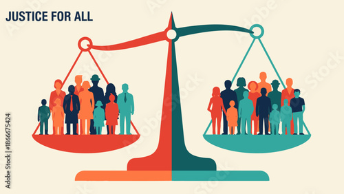 Illustration of Justice Scales with People.