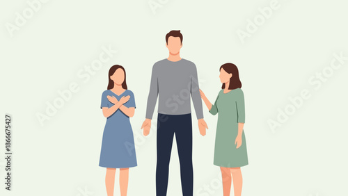 Illustration of Man with Two Women.