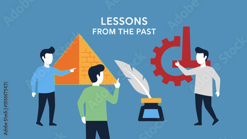 Illustration of Men Learning from History.