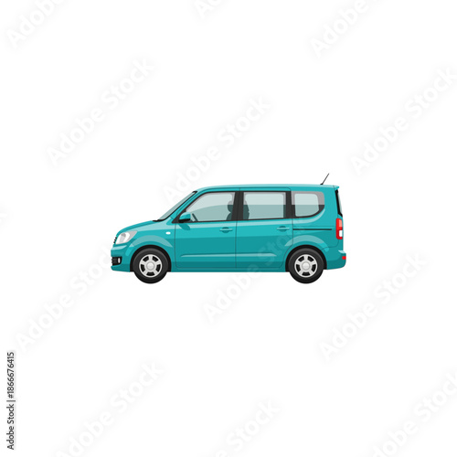 Blue SUV Car Vector Illustration with Roof Rails Isolated on White Background, Side View of Modern Crossover Vehicle