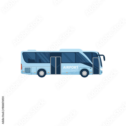 Modern Blue Airport Bus Vector Illustration - Public Shuttle Transport for Passenger Travel and Transfer