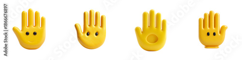 Four yellow hand emojis with different gestures against