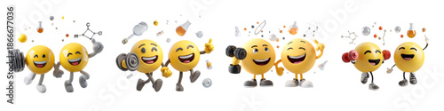 Four laughing emojis with different emotions and accessories