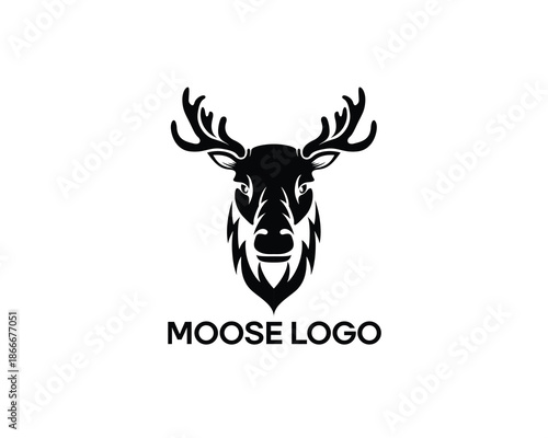 creative black and white moose head silhouette logo design inspiration