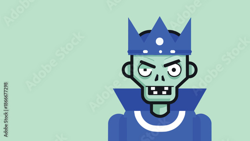 Cartoon Zombie King with Crown and Collar Illustration.