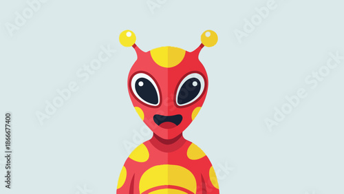 Cartoon Alien Character with Red and Yellow Design.
